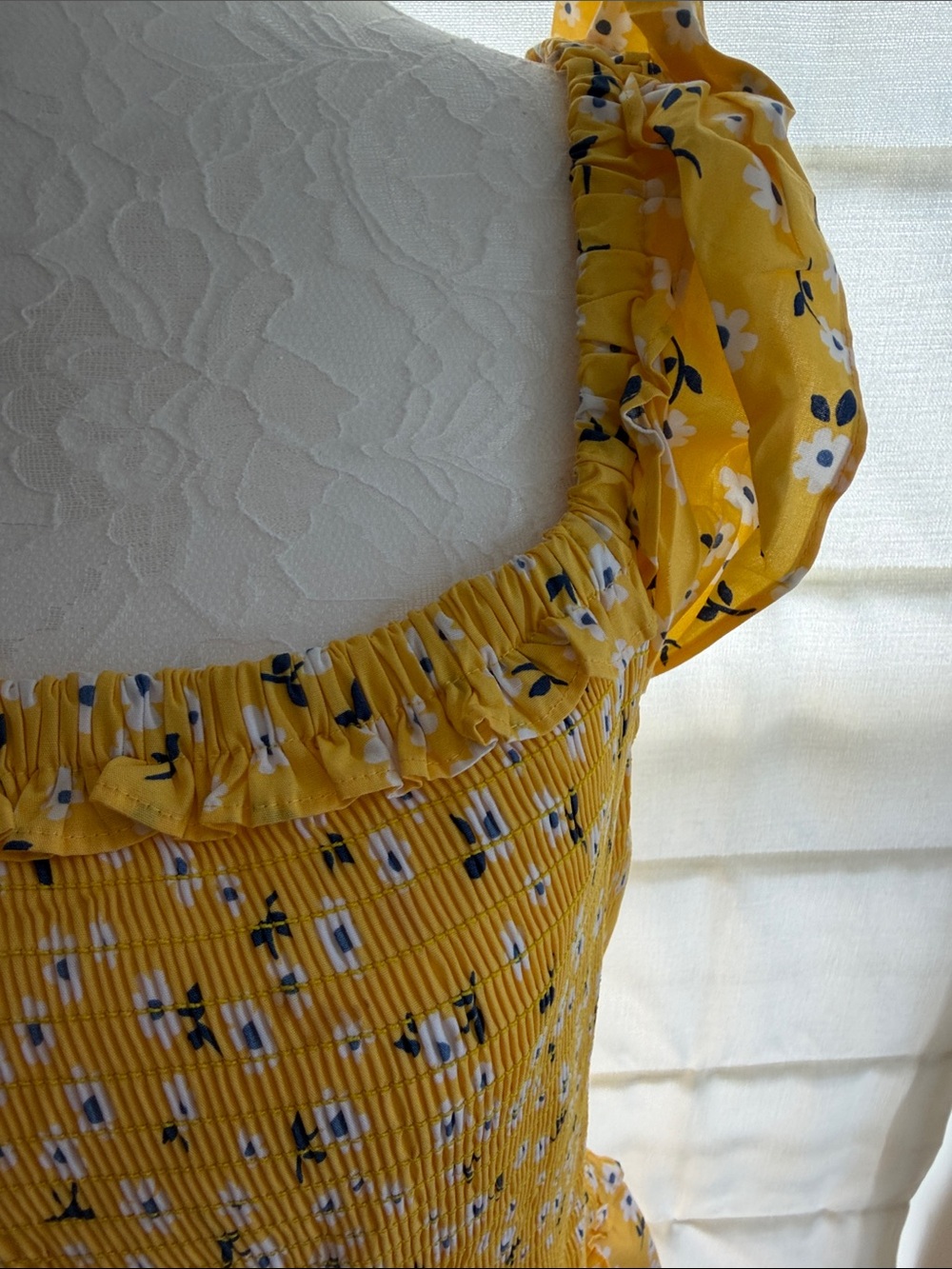 kate spade Yellow Floral Smocked Midi Dress with Ruffle Straps - Picture 2 of 5